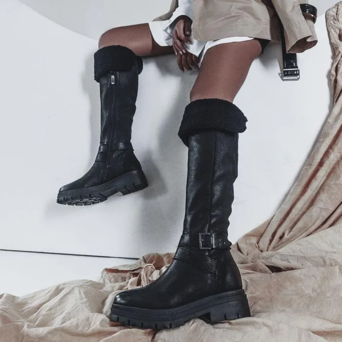 Women Moda In Pelle Over The Knee Boots Indiie Black Nubuck