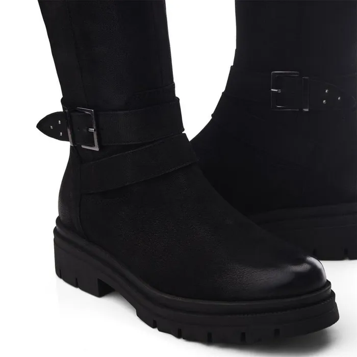 Women Moda In Pelle Over The Knee Boots Indiie Black Nubuck