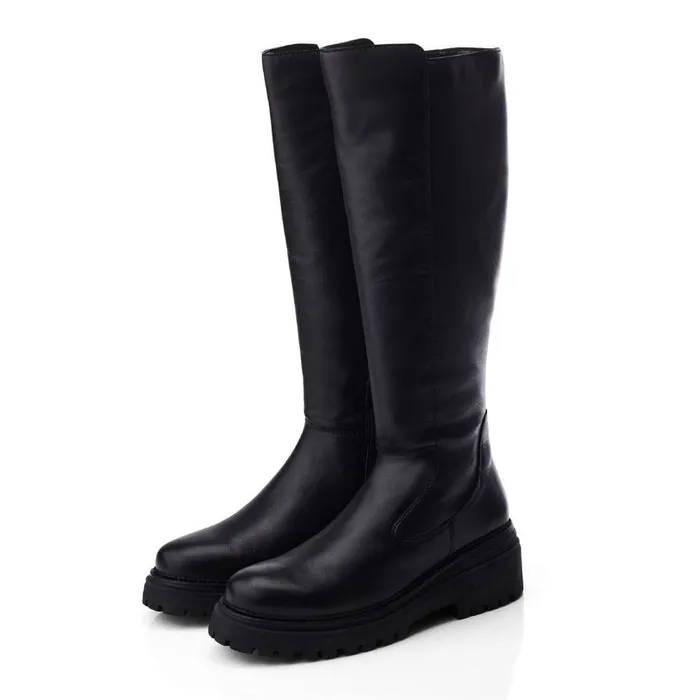 Women Moda In Pelle Riding And Flat Boots Gracelynne Black Leather