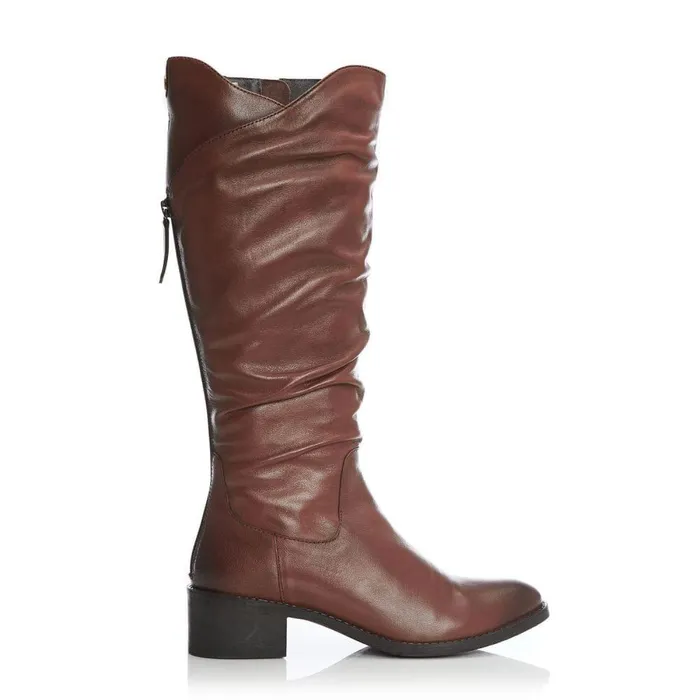 Women Moda In Pelle Riding And Flat Boots Luche Tan Leather