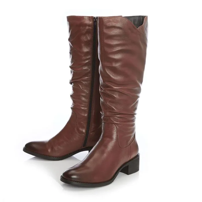Women Moda In Pelle Riding And Flat Boots Luche Tan Leather