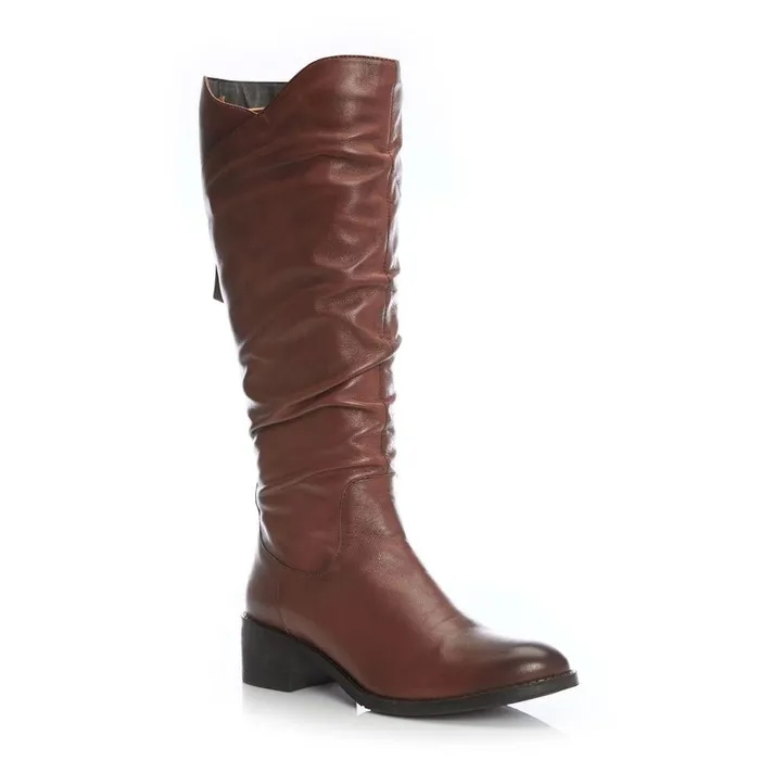 Women Moda In Pelle Riding And Flat Boots Luche Tan Leather