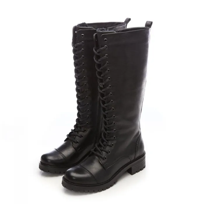 Women Moda In Pelle Riding And Flat Boots Shoon Sh Irrona Black Leather