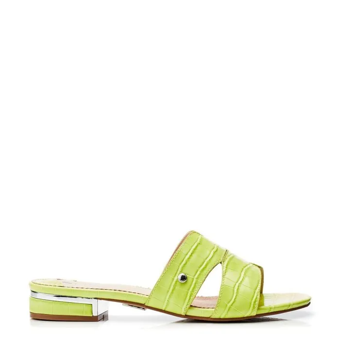 Women Moda In Pelle Slider Sandals Murah Lime Green Patent Mocc Croc