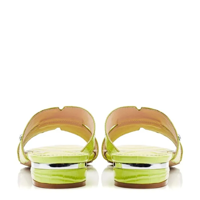Women Moda In Pelle Slider Sandals Murah Lime Green Patent Mocc Croc