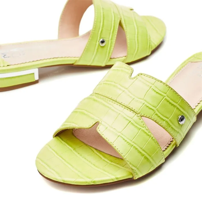Women Moda In Pelle Slider Sandals Murah Lime Green Patent Mocc Croc