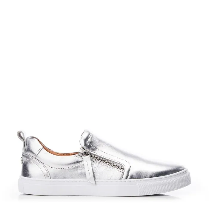 Women Moda In Pelle SlipOn Trainers Bradly Silver Leather
