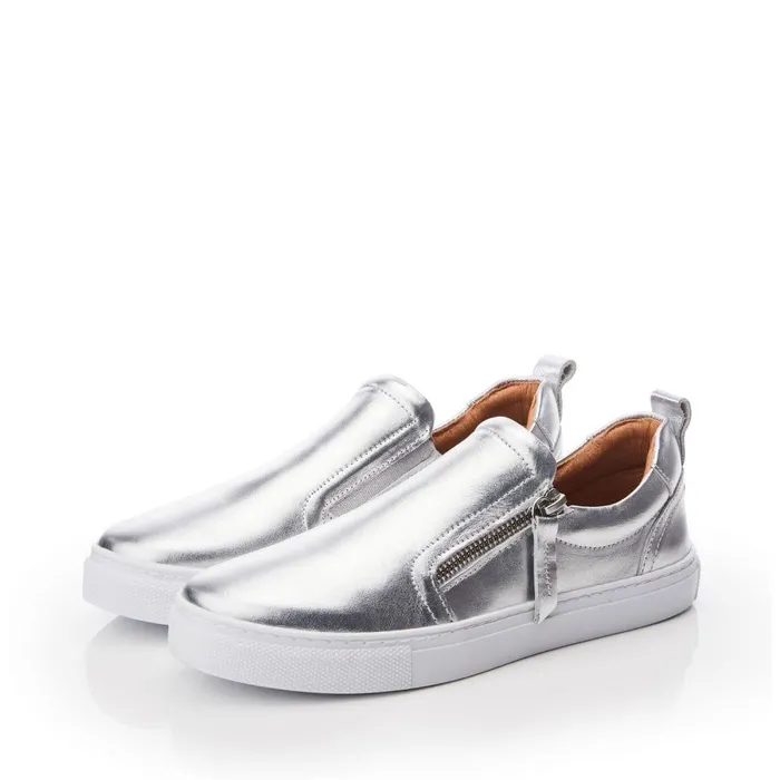 Women Moda In Pelle SlipOn Trainers Bradly Silver Leather