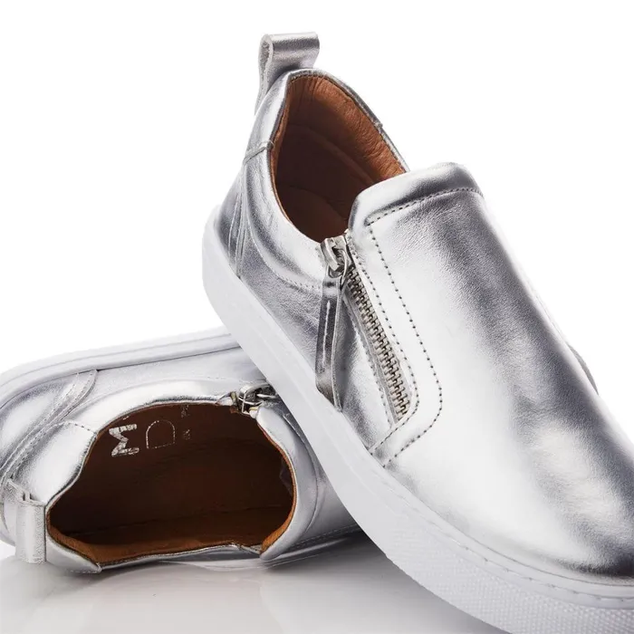 Women Moda In Pelle SlipOn Trainers Bradly Silver Leather