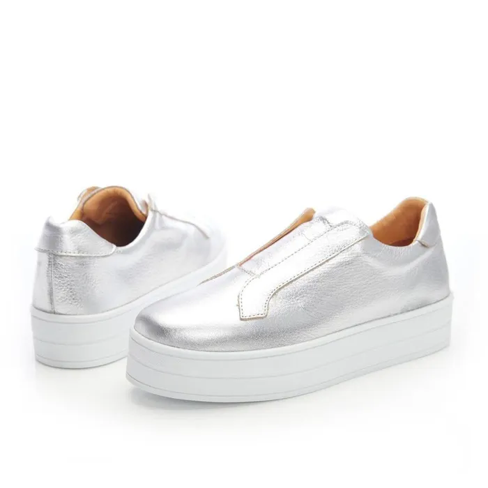 Women Moda In Pelle SlipOn Trainers Bsoleful BBath Silver Leather