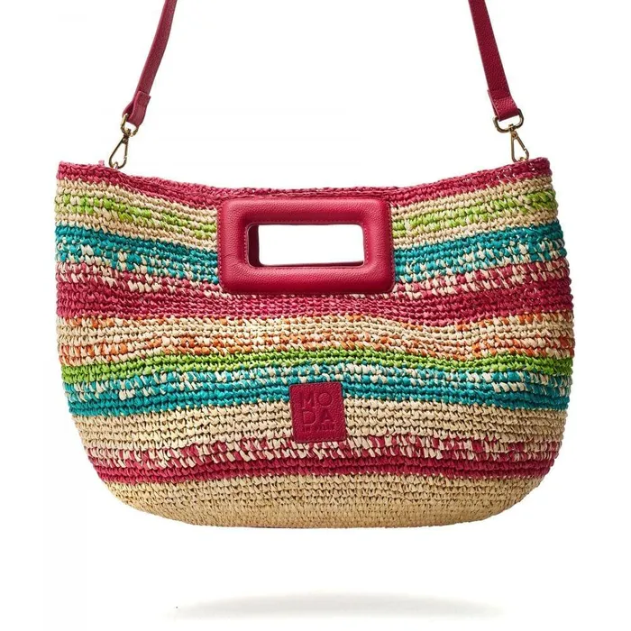Women Moda In Pelle Tote Bags Sorrento Bag Raspberry Raffia