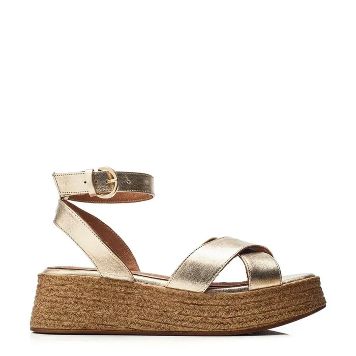 Women Moda In Pelle Wedge Sandals Pashyn Champagne Leather