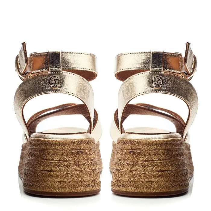 Women Moda In Pelle Wedge Sandals Pashyn Champagne Leather