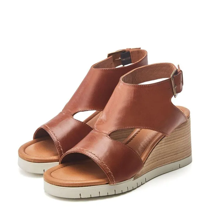 Women Moda In Pelle Wedge Sandals Peyten Tan Leather