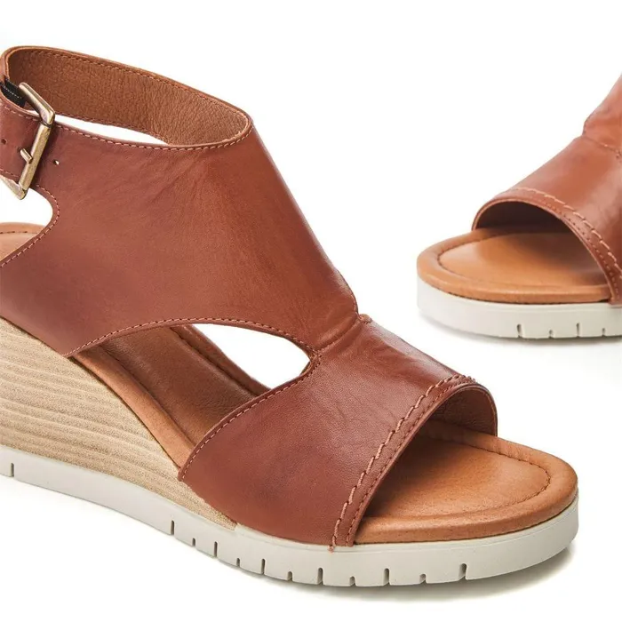 Women Moda In Pelle Wedge Sandals Peyten Tan Leather
