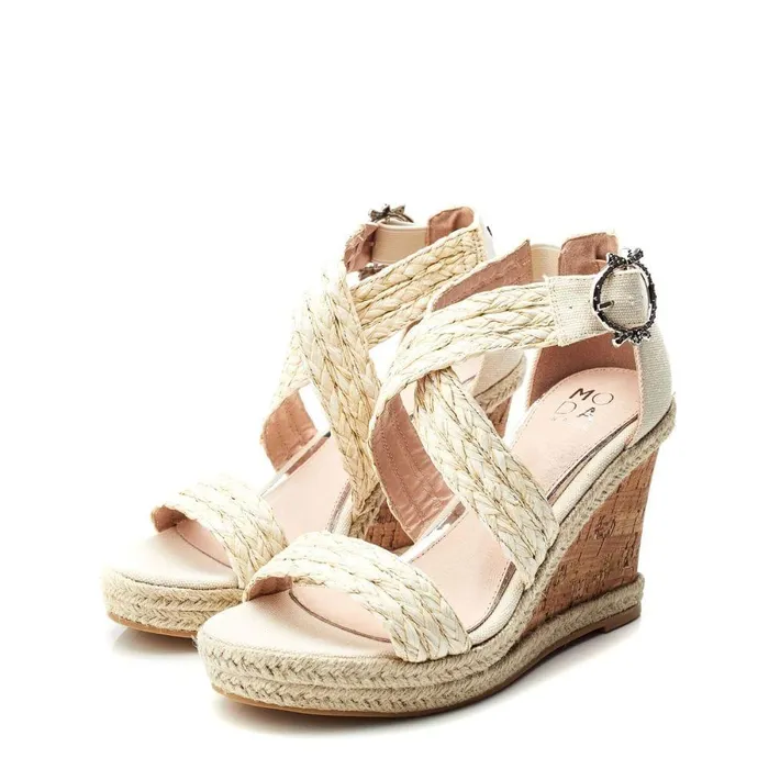 Women Moda In Pelle Wedge Sandals Pursuit Natural Textile