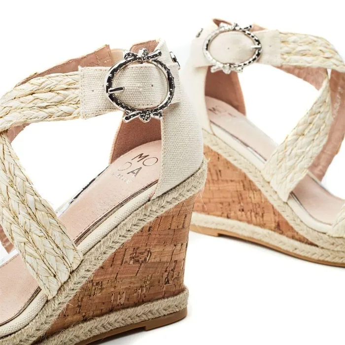 Women Moda In Pelle Wedge Sandals Pursuit Natural Textile