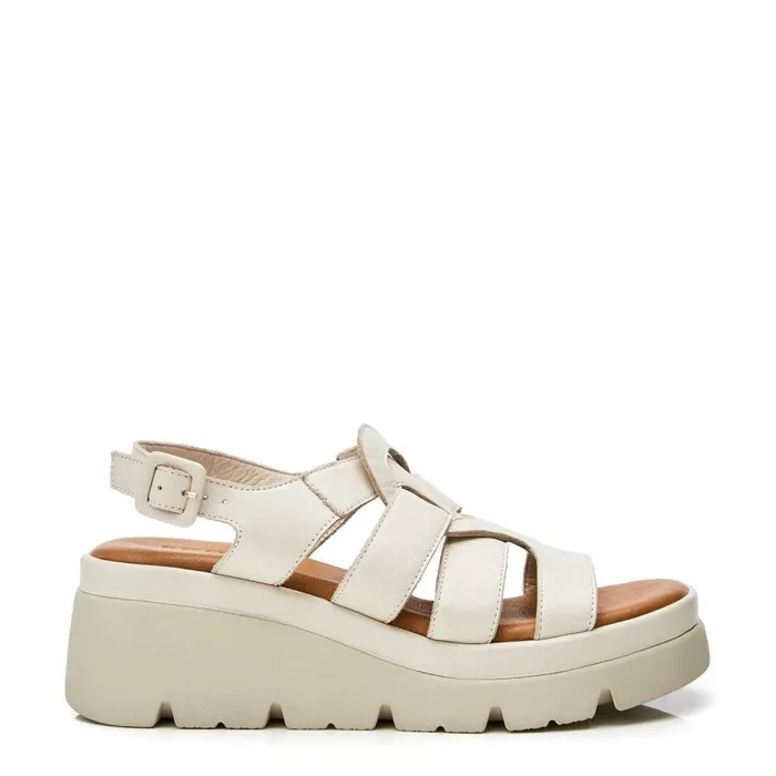 Women Moda In Pelle Wedge Sandals Shoon Sh Strake Off White Leather