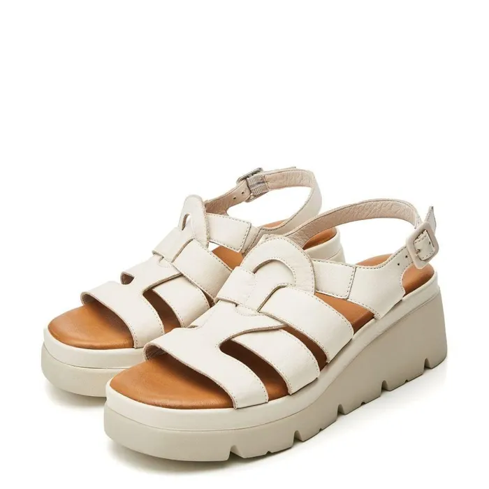 Women Moda In Pelle Wedge Sandals Shoon Sh Strake Off White Leather