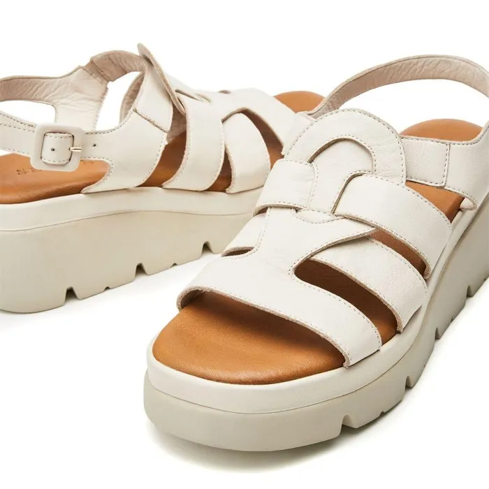Women Moda In Pelle Wedge Sandals Shoon Sh Strake Off White Leather