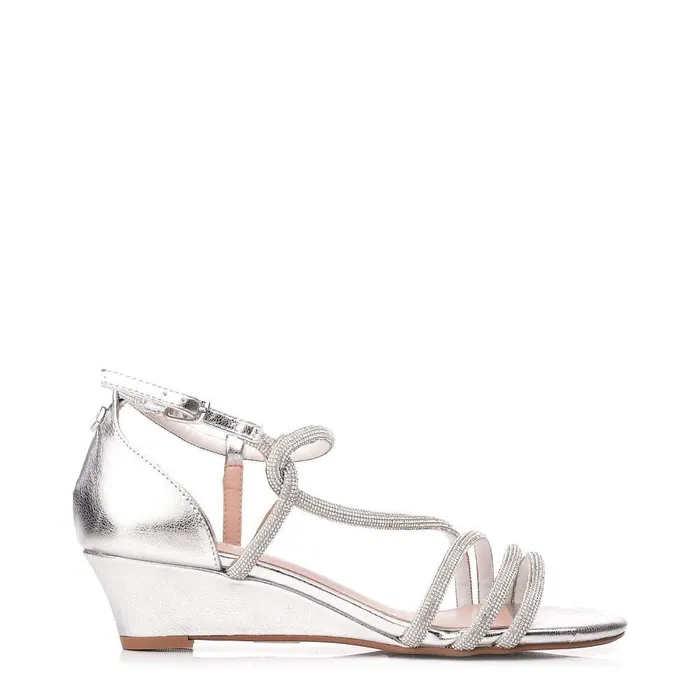 Women Moda In Pelle Wedge Sandals Yazmina Silver Metallic