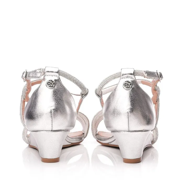 Women Moda In Pelle Wedge Sandals Yazmina Silver Metallic