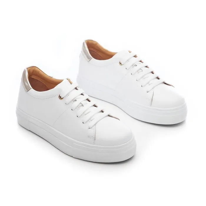 Women Moda In Pelle White Trainers Bsoleful BNoho WhiteGold Leather
