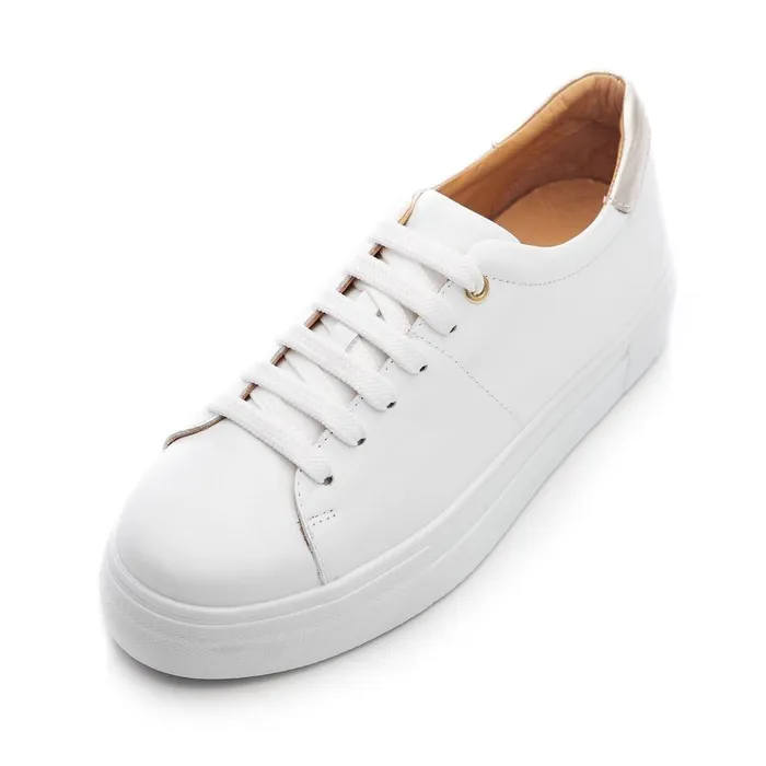 Women Moda In Pelle White Trainers Bsoleful BNoho WhiteGold Leather