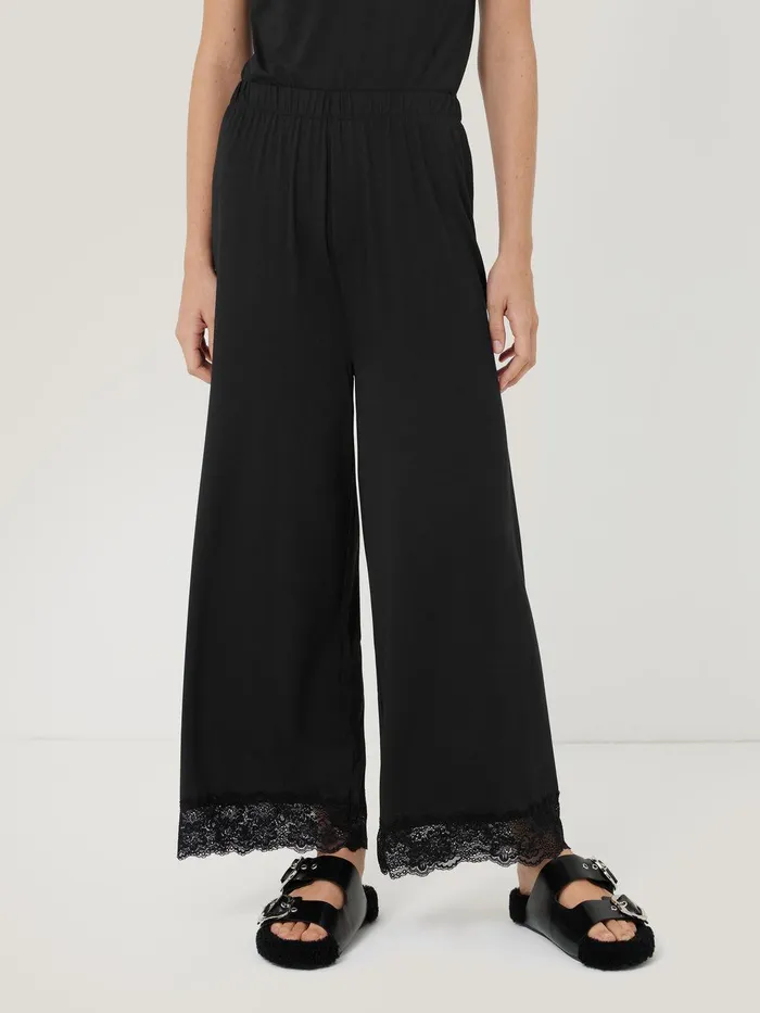 Women Modal Lace Pyjama Trouser Black Jigsaw Pyjamas and Loungewear