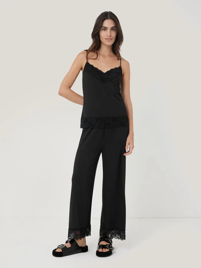 Women Modal Lace Pyjama Trouser Black Jigsaw Pyjamas and Loungewear