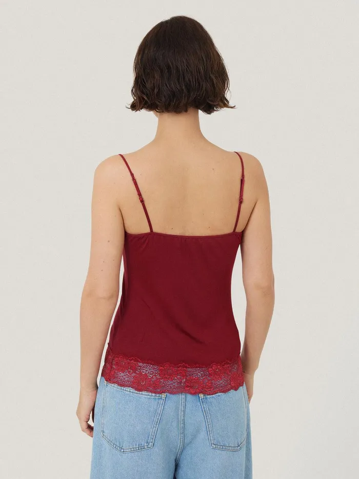 Women Modal Lace Vest Cinema Red Jigsaw Shirts and Tops