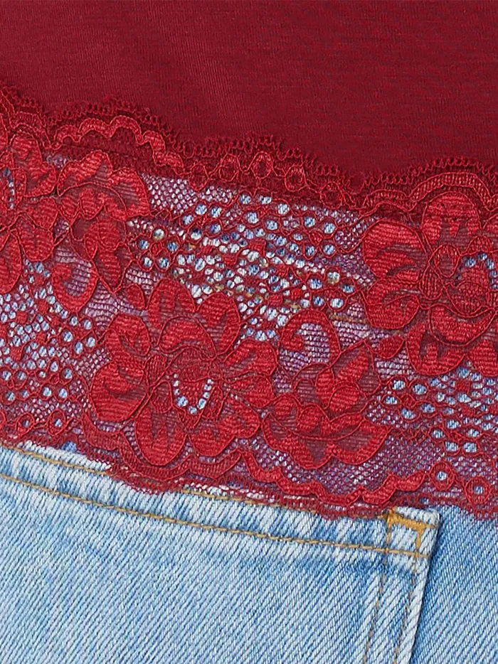 Women Modal Lace Vest Cinema Red Jigsaw Shirts and Tops