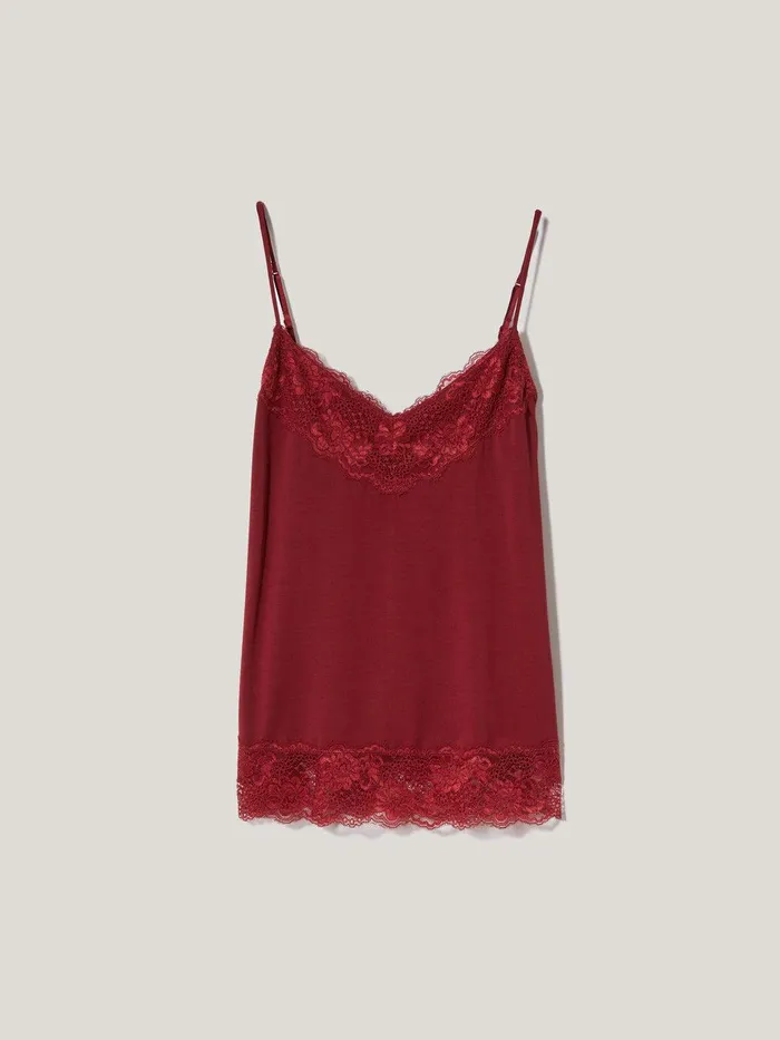 Women Modal Lace Vest Cinema Red Jigsaw Shirts and Tops