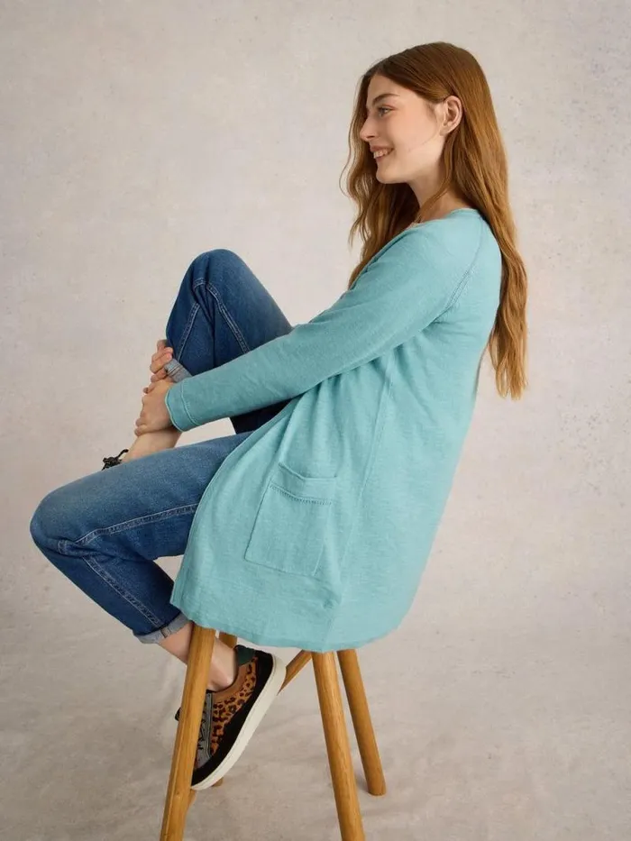 Women NARIA LONGLINE CARDI Mid Blue White Stuff Knitwear