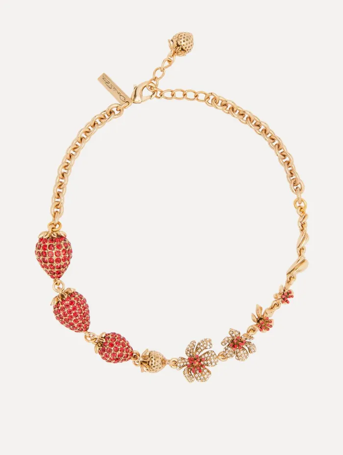Women Necklaces Oscar De La Renta Strawberry and Flower Necklace Red