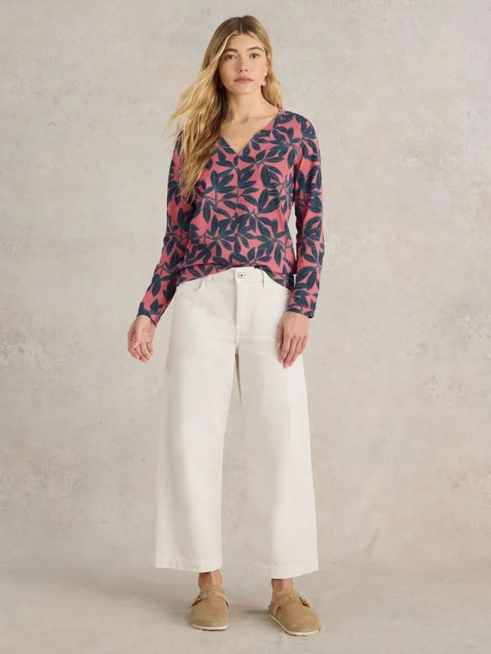 Women NELLY LONG SLEEVE TEE Coral Print White Stuff Tops and Tees