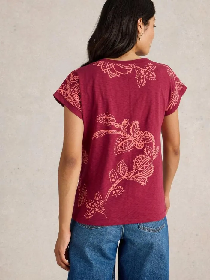 Women NELLY NOTCH NECK TSHIRT Plum Purple Print White Stuff Tops and Tees