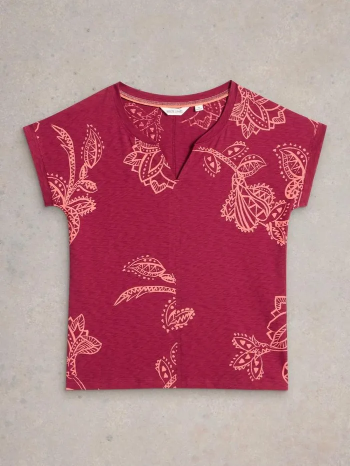Women NELLY NOTCH NECK TSHIRT Plum Purple Print White Stuff Tops and Tees