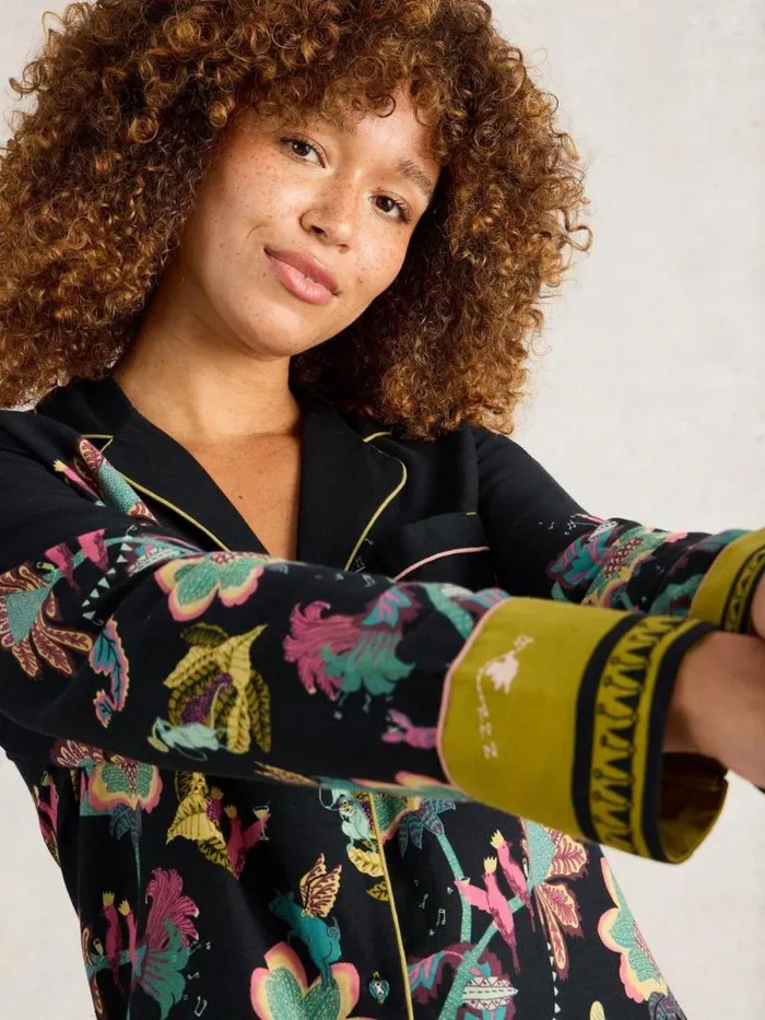Women Nina Organic PJ Shirt Black Print White Stuff Nightwear Women Nina Organic PJ Shirt Black Print White Stuff Nightwear