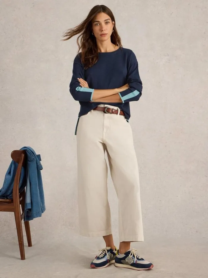 Women OLIVE CREW NECK COTTON JUMPER French Navy White Stuff Knitwear