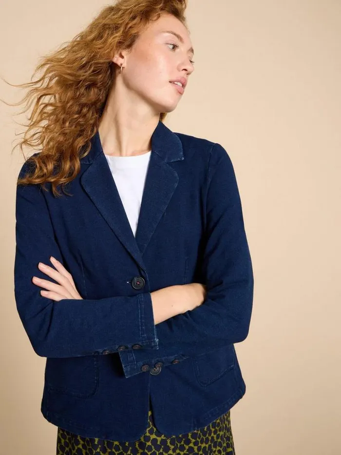 Women Olivia Cotton Jersey Blazer Dk Denim White Stuff Coats and Jackets Women Olivia Cotton Jersey Blazer Dk Denim White Stuff Coats and Jackets