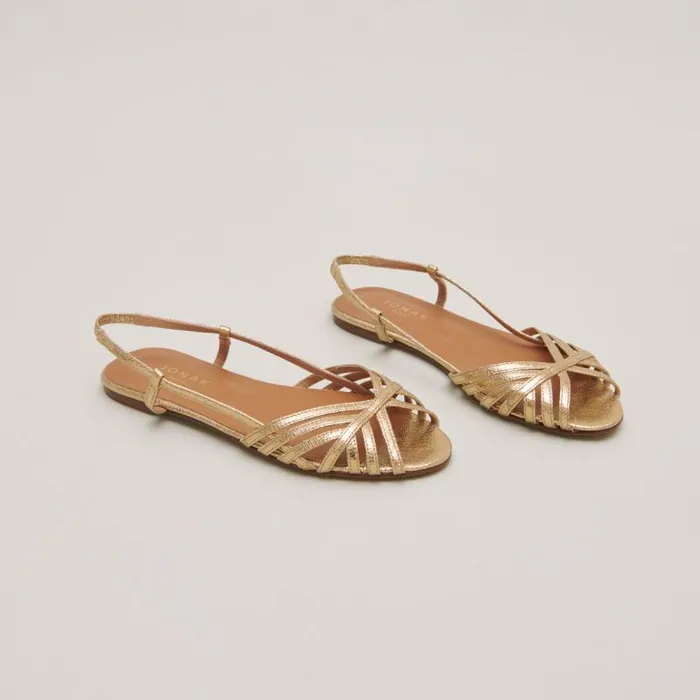 Women Open Toe Flat Sandals Dark Gold JONAK Sandals