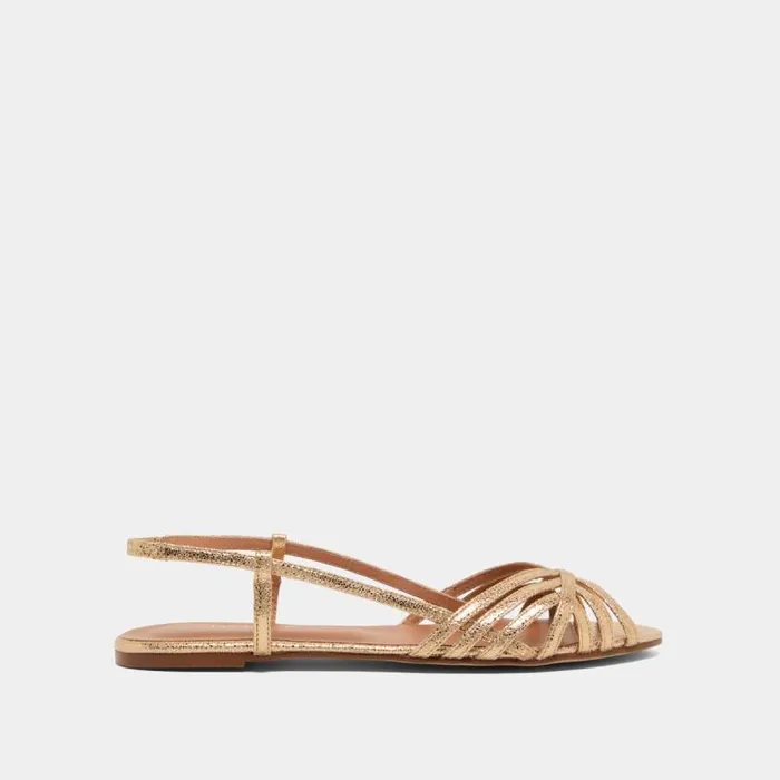 Women Open Toe Flat Sandals Dark Gold JONAK Sandals