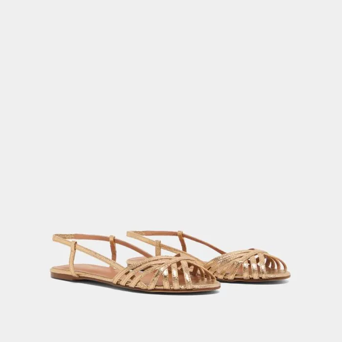 Women Open Toe Flat Sandals Dark Gold JONAK Sandals