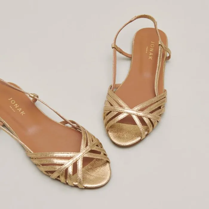Women Open Toe Flat Sandals Dark Gold JONAK Sandals