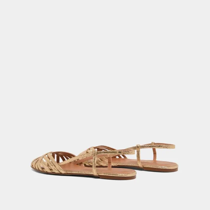 Women Open Toe Flat Sandals Dark Gold JONAK Sandals