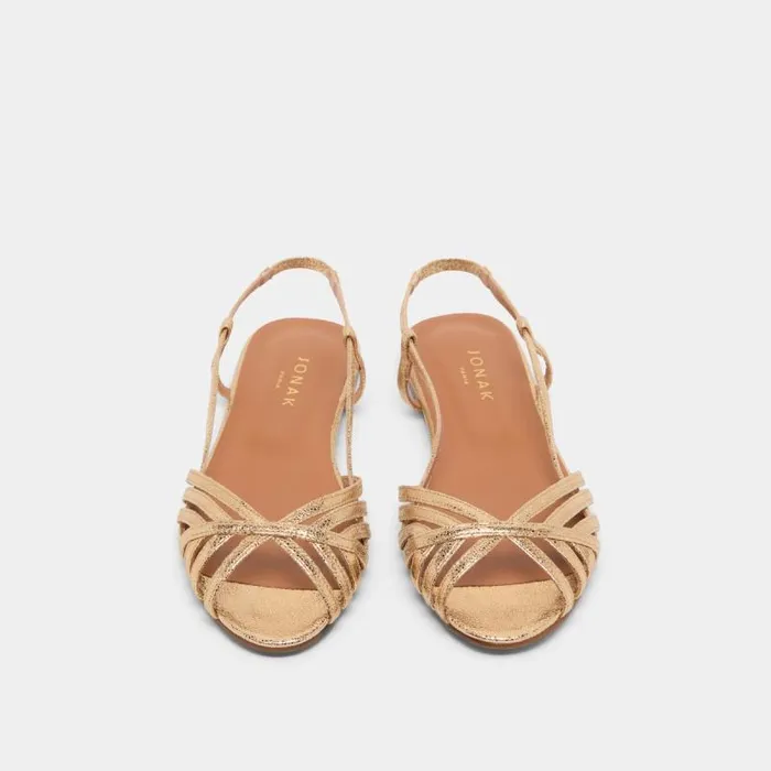 Women Open Toe Flat Sandals Dark Gold JONAK Sandals