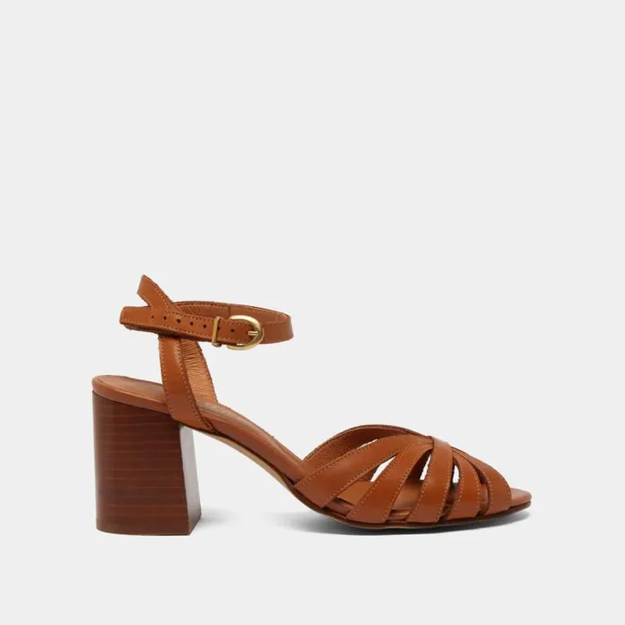 Women Open Toe Pumps With Strap Camel JONAK Sandals