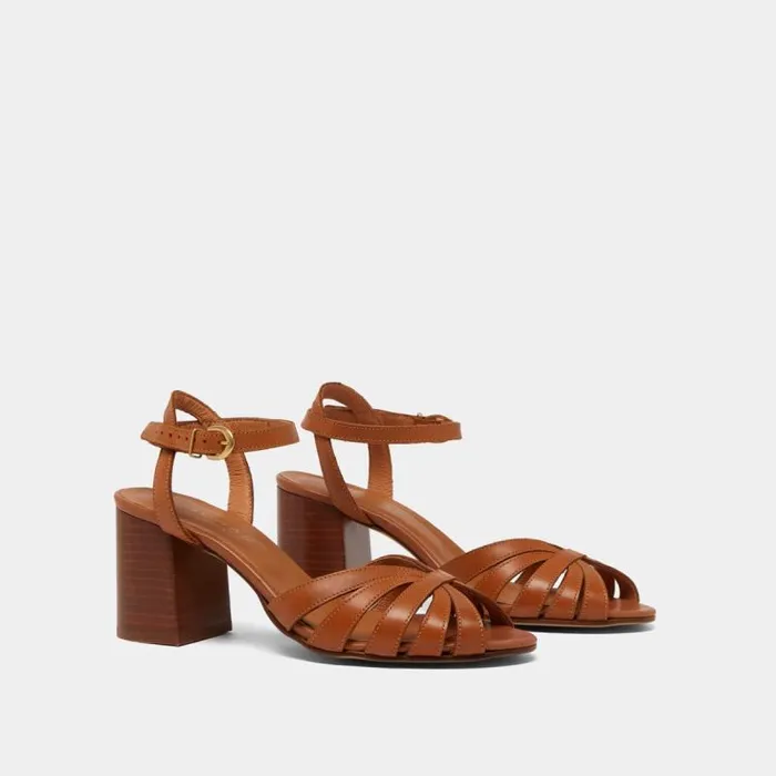 Women Open Toe Pumps With Strap Camel JONAK Sandals