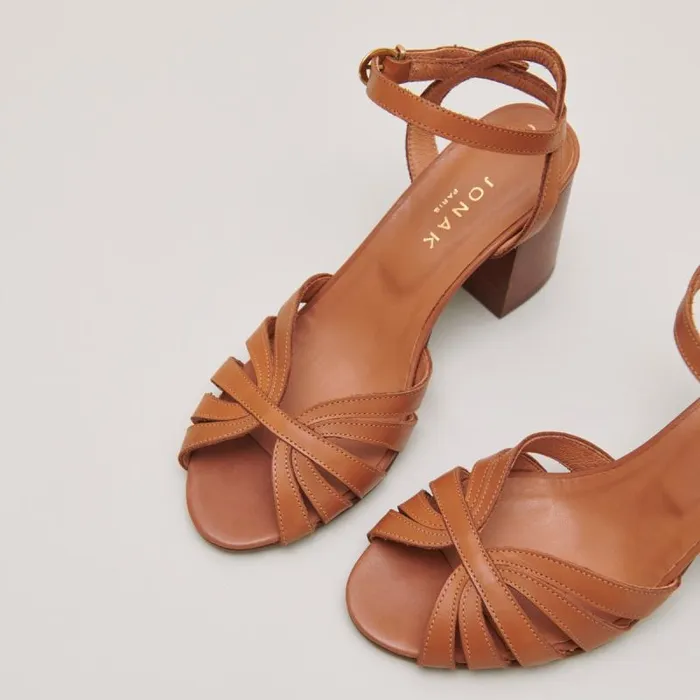 Women Open Toe Pumps With Strap Camel JONAK Sandals